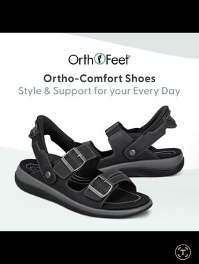OrthoFeet Black Ortho-Comfort Adjustable Sandals